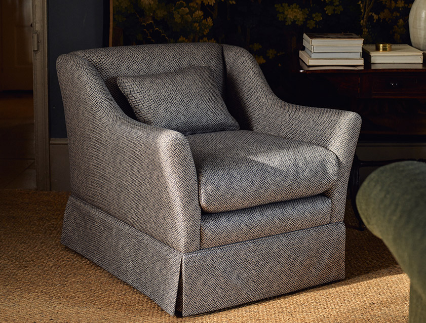 Cromer chair with valance in Spill Resistant Sussex Parquet Ink